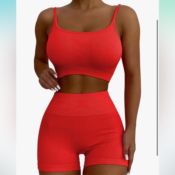 Amazon Other - Red Ribbed 2-Piece Set